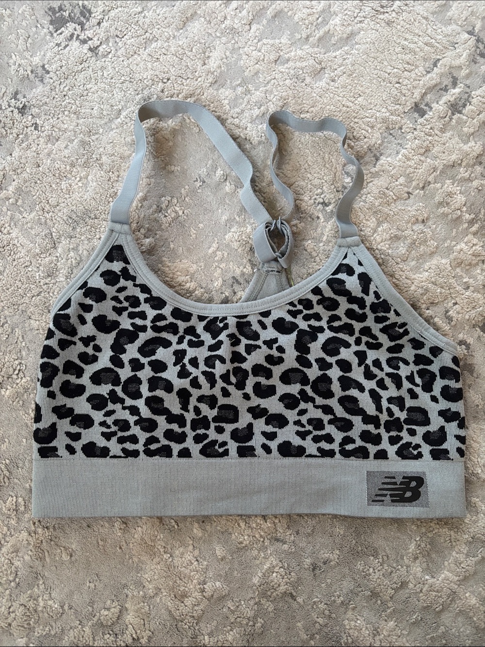 New Balance Gray & Black Leopard-Print Sports Bra no pads